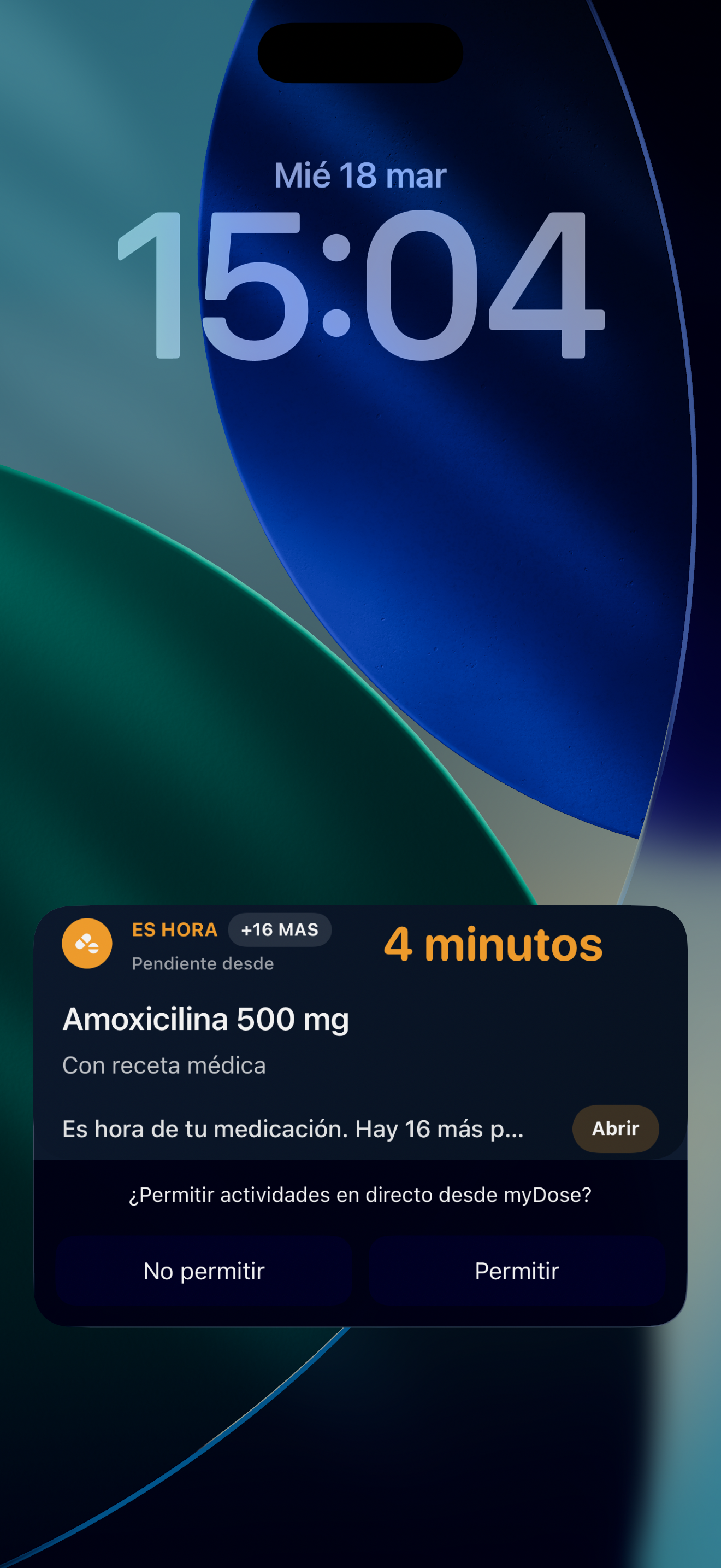 Live Activity y recordatorio de myDose en la pantalla de bloqueo